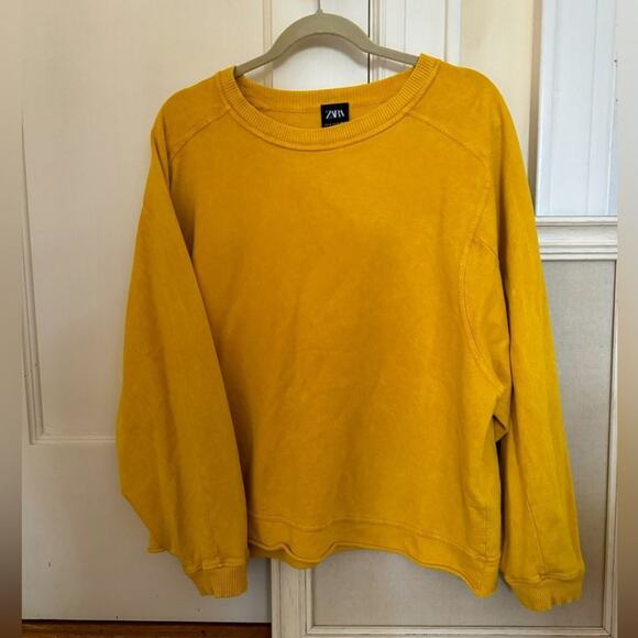 Zara yellow boho boxy crewneck long sleeved sweatshirt M - Picture 1 of 8